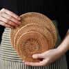 Natural Hand Woven Rattan Placemats Heat Resistant Round Table Mats for Dining Table Rustic Decorative Coaster Kitchen Supplies