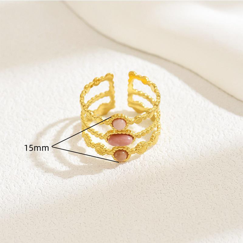 French Retro Multi-layer Zircon Ring, 18K Gold-Plated Stainless Steel