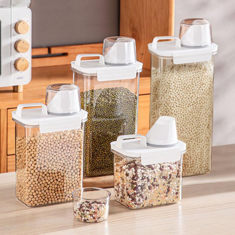 Plastic Food Storage Containers With Sealed Lids And Measuring Cup For Kitchen Rice Cereal Dry Food