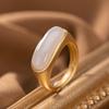 Natural An Purple Jade Long Oval Opening Adjustable Ring Chinese Retro Bohemian Elegant Women'S  Jewelry