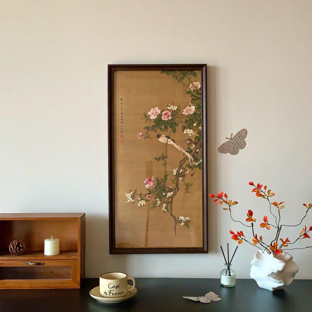 Chinese Pine & Crane Longevity Wall Art - Framed Replica for Living Room, Entrance, Tea Room, or Homestay