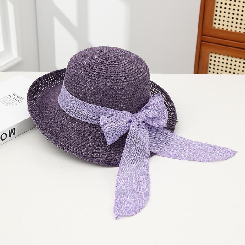 Summer Bow Sun Hat Female, Seaside Beach Vacation Sun Hat Outdoor Big Brim Sun Hat Sweet Straw Hat
