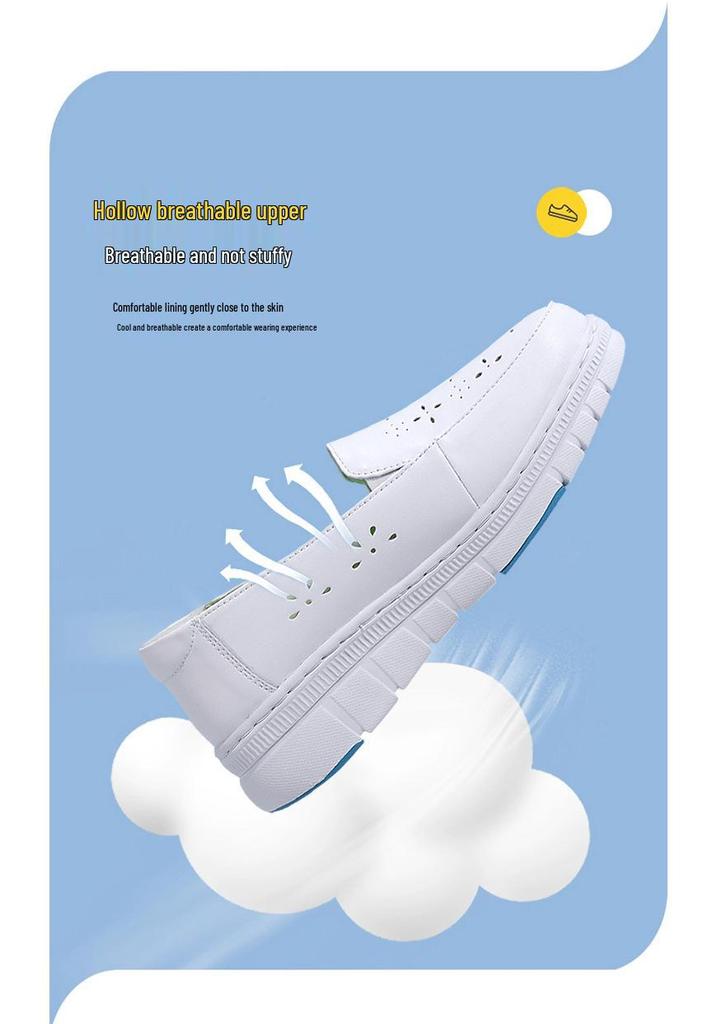 Women's Genuine Leather Breathable Non-Slip Nurse Shoes - Soft Sole, Hollow Design for Autumn