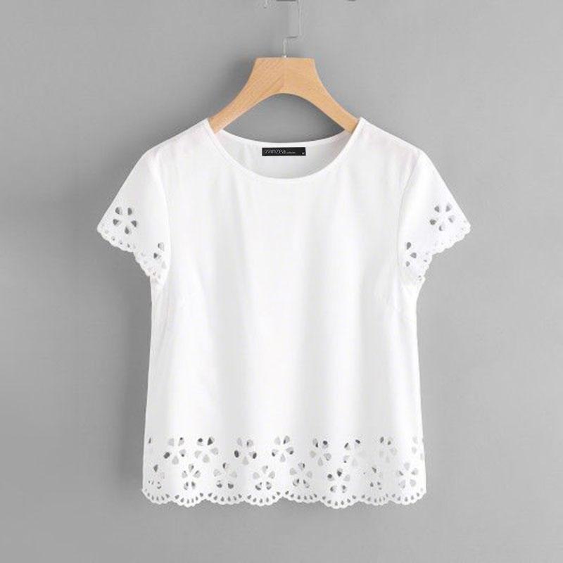 

ZANZEA Женская повседневная блузка с круглым вырезом и короткими рукавами с ажурной вставкой 5XL белый