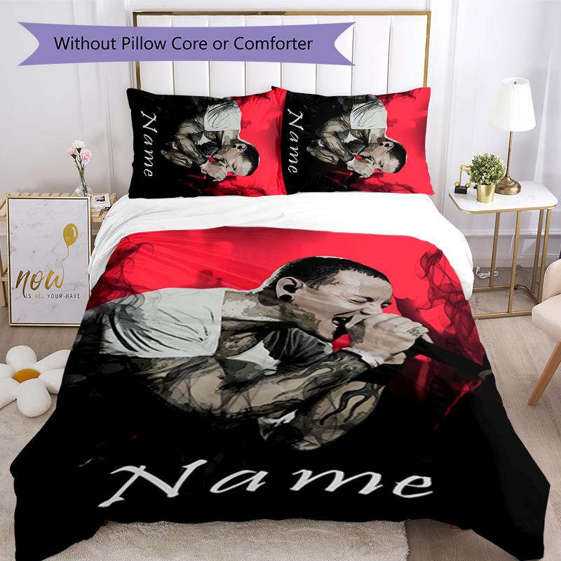 3pcs Custom Name Cartoon Linkin Park Bedding Set Duvet Cover Closure Includes 1 Duvet Cover & 2 Pillowcases for All Seasons Bedroom Decor
