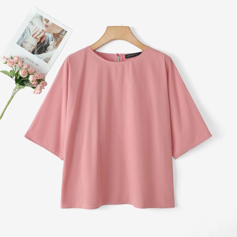 

ZANZEA Women Casual Round Neck 3/4 Sleeve Loose Cotton Blouse S рожевий