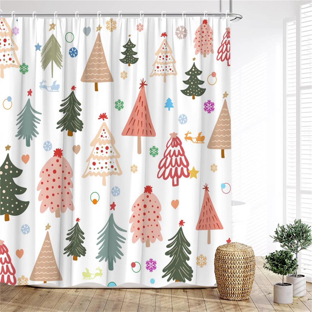 Funny Red Santa Claus Shower Curtain Gold Xmas Balls Gifts White Snowflakes Winter Christmas Bath Curtains Home Bathroom Decor