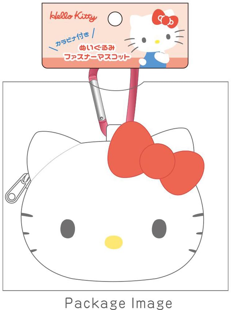 Tees Factory Sanrio Characters Plush Zipper Mascot with Hello H100 x W125 x D65mm Carabiner, Kitty, SR-5546601KT,