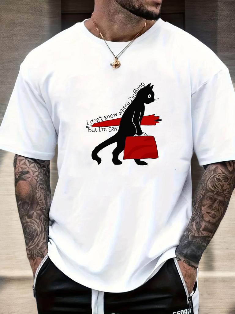 Mens Black Cat Quote Graphic T Shirt Summer Soft Comfort Fit Oversized Daily Wear Tee
