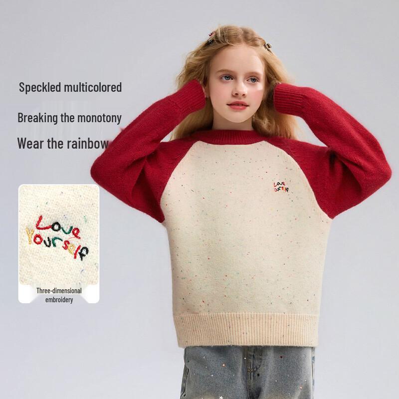 ASK JUNIOR Girls Color Block Raglan Sleeve Thick Pullover Sweater 120
