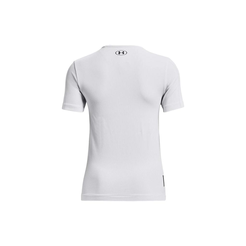 Under Armour Rush Series Seamless Solid Color Logo Embroidered Round Neck Short Sleeve T-Shirt Women Tops White 1373929-100