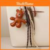 Leather Brown Bear Keychain With Articulated Limbs And Geometric Design For Fashion Accessories