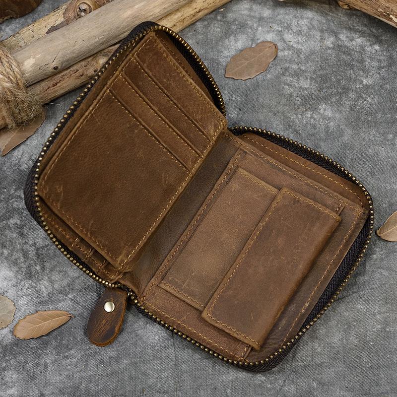 2026 New Short Wallet Men Women Vintage Fashion Card Holder Zipper Coin Purse Crazy Horse Leather Mens Slim Zipper Purse Wallet