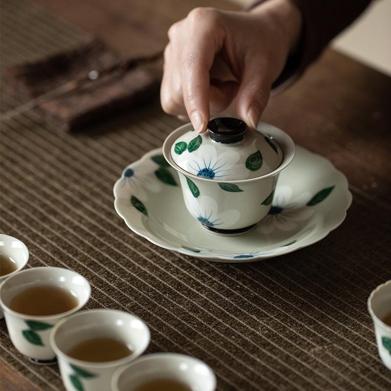 Pure Hand-painted Tea Set Luxury Retro Gaiwan Tea Cup Gift Box Household Ceramic Kung Fu Tea Set Gift