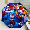 Cartoon Rockman Game Megaman2 Print Automatic Umbrella, 8 Rib Iron Frame, Plastic Handle, Suitable for Outdoor Travel &Daily , Ideal Gift