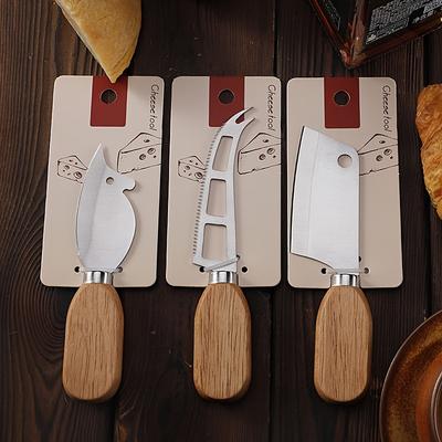 Nová sada nerezových nožů na sýr, Nůž na máslo a sýr s rukojetí z kaučukového dřeva, Kreativní roztomilý steakový nůž ve tvaru myši, Kuchyňská nezbytnost