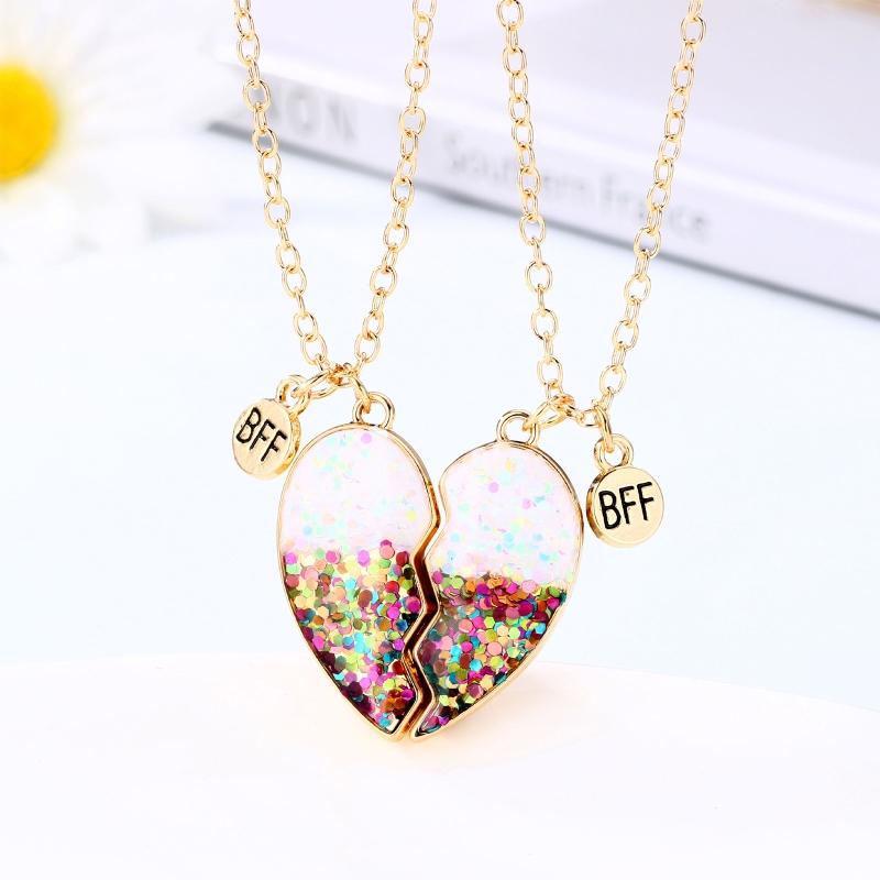 2Pieces/Set Heart Pendant Magnet Matching Necklace Colorful BFF Friend Girlfriend Relationship Gift Valentines Day
