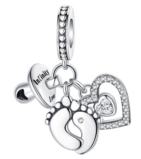 Sparkling Birthstone Charm Bead Charms Copper Heart Key Birthday Pendant Fit Authentic Necklaces Bracelets Women Jewellery Do It Yourself Gift