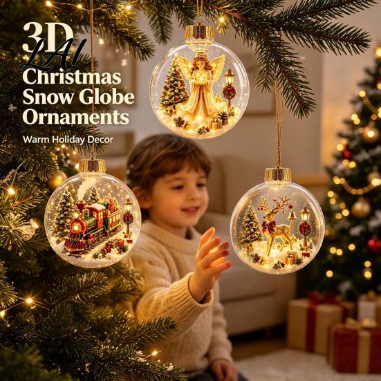 Holy Season Spiritual Gift Glowing Christmas Ball Ornaments Mini Holiday Scene Light-Up Hanging Clear Luminous Keepsake for Memorial Acrylic
