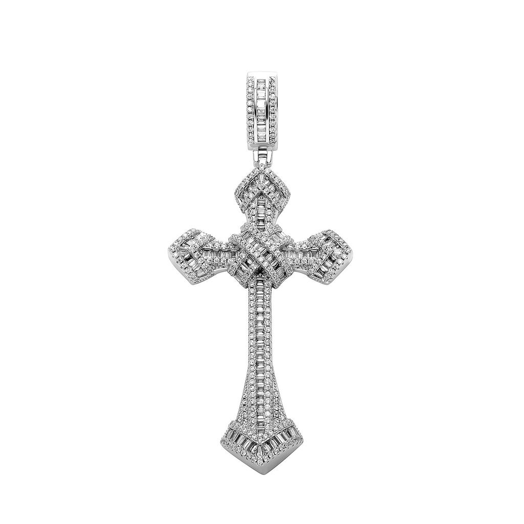 Copper Inlaid Zirconium Full Diamond Ladder Retro Size Cross Pendant Hip Hop Trend Men's Necklace Accessories
