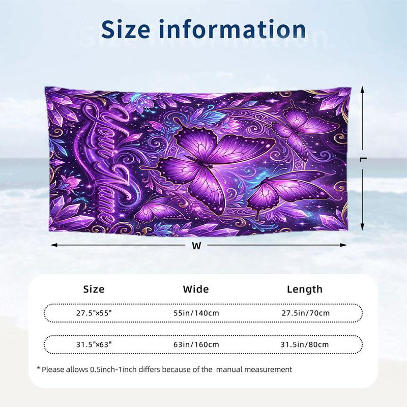 Butterfly Theme Beach Towel Personalized Custom Name & Text Soft Quick Dry Beach Towel for Swimming Travel