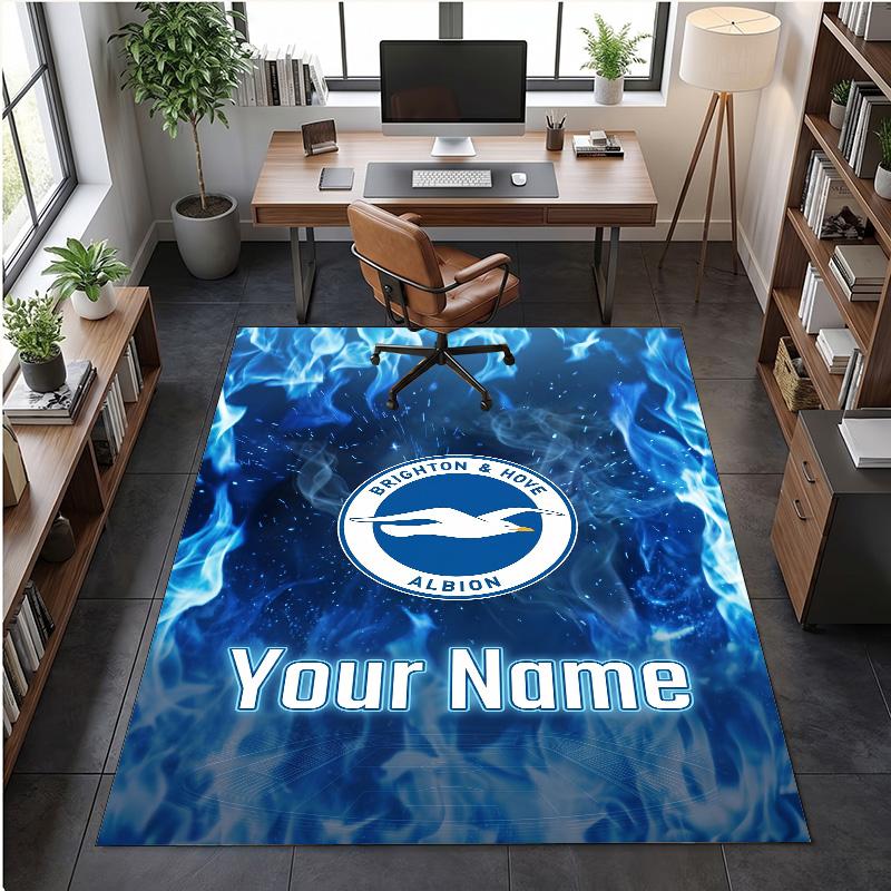 Crystal Velvet Rug Brighton & Hove Albion Football Print Custom Name Text Floor Mat Home Decor