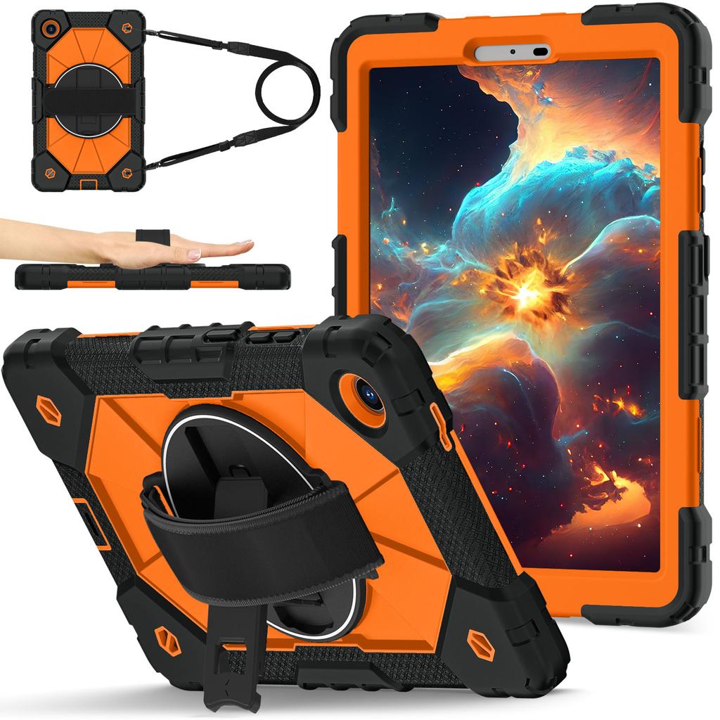 For Lenovo Tab One 8.7 K9 TB-305FU TBX305XU 2025 360 Rotating Hybrid Cover with Shoulder Strap PC-Silicone Heavy Duty Stand Case