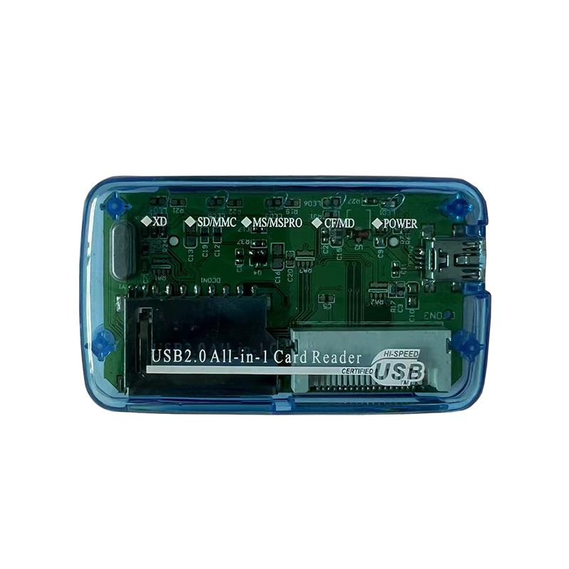 

Transparent USB 2.0 Card Reader Dongle CF MS TF M2 XD SD Memory Card Writer 480Mbps View Data Transfer Adapter Plug Play синій