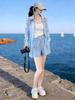 Women's Chic Summer Sportswear Set: Lightweight Sun-Protective Long-Sleeved Shirt & Shorts.