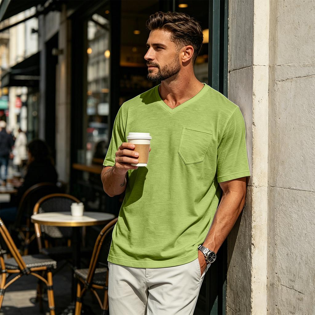 Men's V-Neck T-Shirt - Casual Short Sleeve Lightweight Breathable Tee for Summer