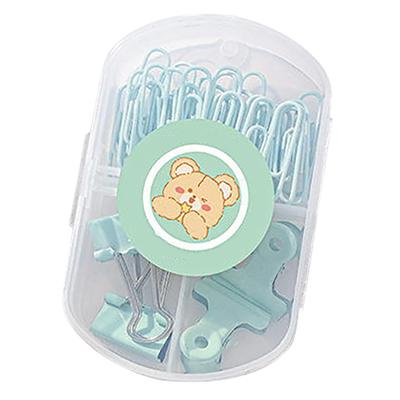 Conjunto de Clips de Papel Caixa Resistente Embalada Leve Fofo Portátil Multiuso Conjunto de Clips de Escritório para Família Escola Negócios Verde