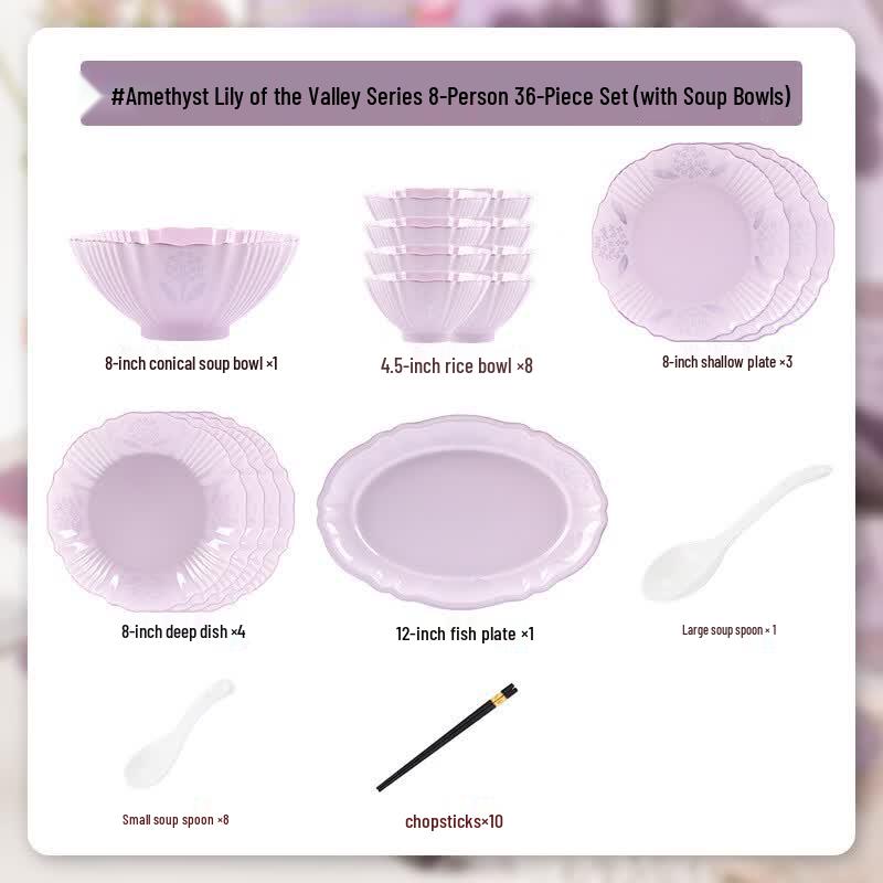 Lily of the Valley Purple Bone China Dinnerware Set