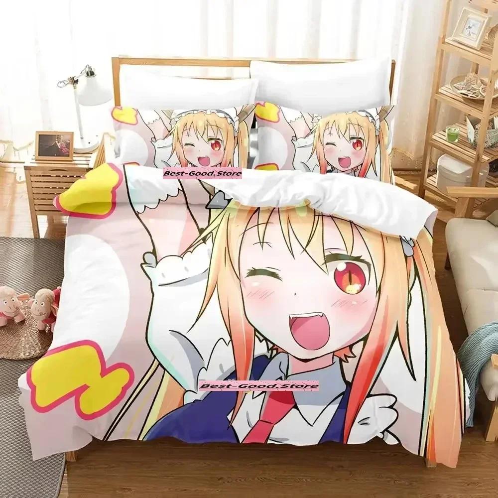 Neues Miss Kobayashi's Dragon Maid Bettwäsche-Set Anime dreiteiliges Set Erwachsene Kind Schlafzimmer Bettbezug-Sets Mode conjunto de cama