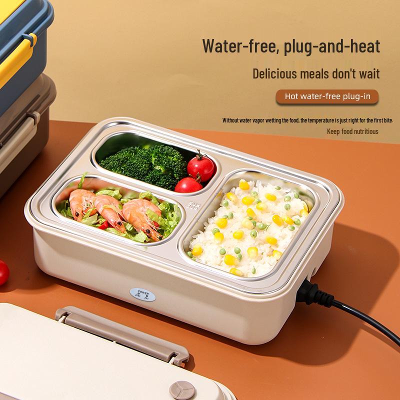 Portable Plug-in Electric Lunch Box with Stainless Steel Compartments and Self-Heating Insulation