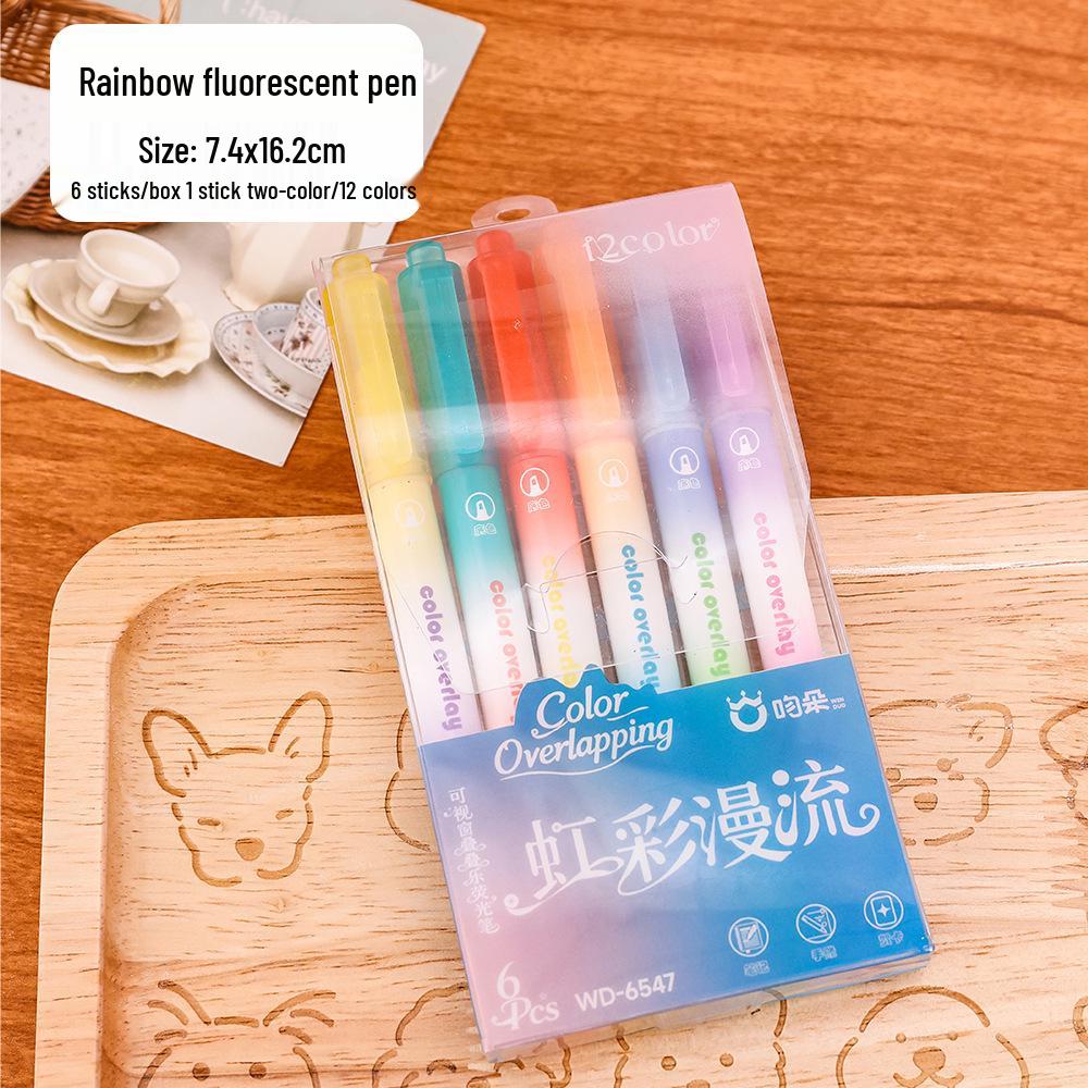 Double-Ended Fluorescent Highlighter Pen with Color-Overlapping & Eye Protection Chisel Tip