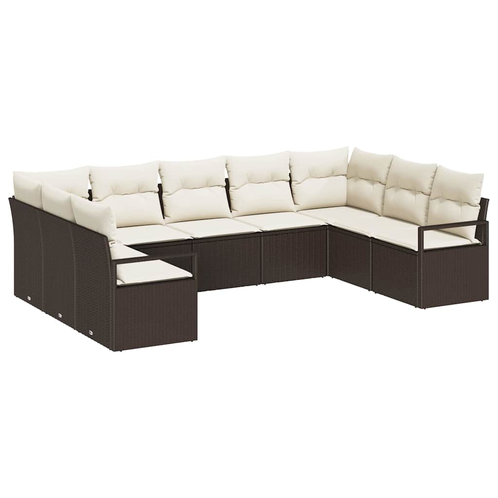 9 Piece Brown Poly Rattan Sofa Set with Cushions