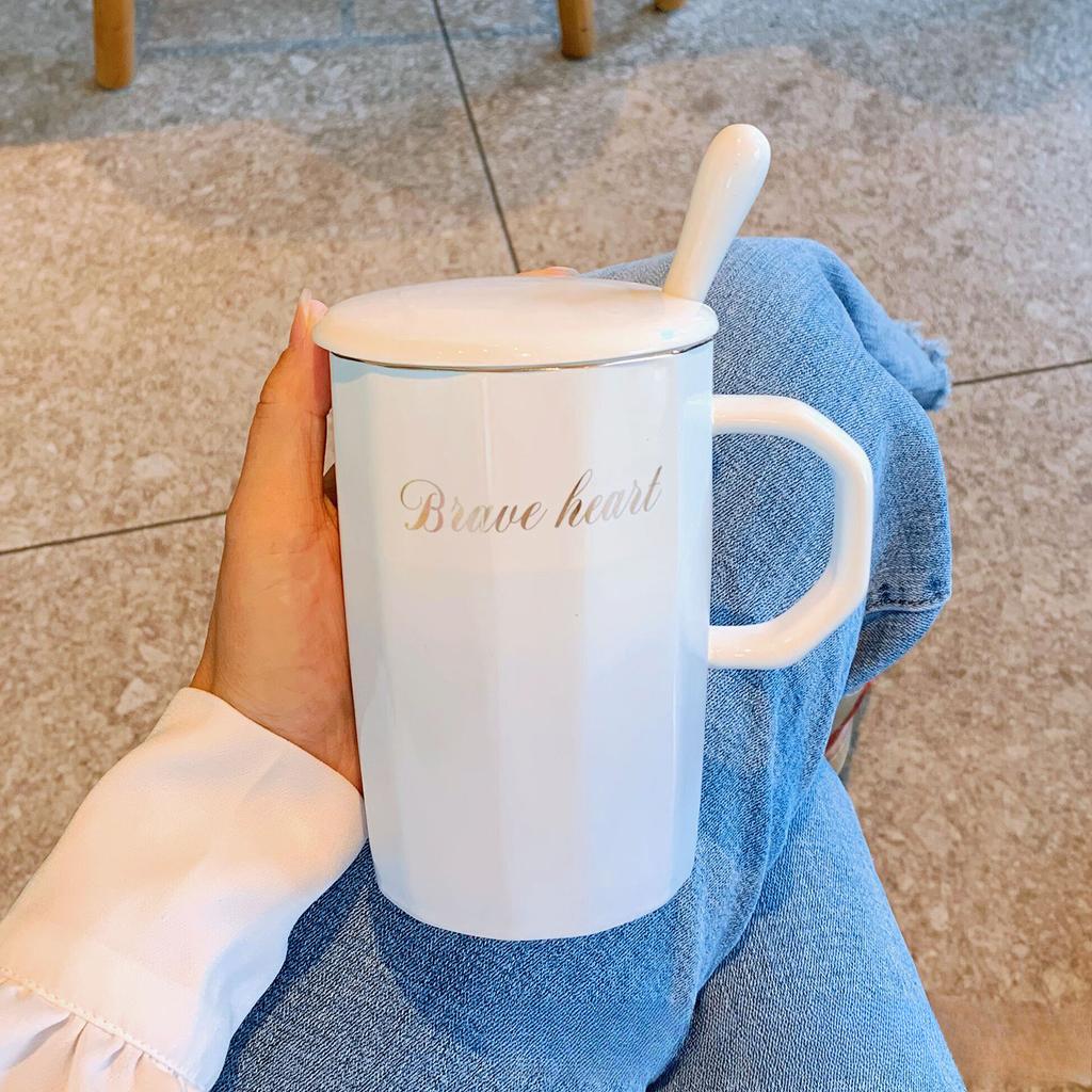 Verlaufende Farbe Leichter Luxus Luftbecher mit Deckel Löffel Keramiktasse für Heimgebrauch Frauen Paar Wasserbecher Büro Kaffeetasse