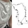 New Alloy Pentagram Star Pendant Silver Color Punk Long Chain Necklace Double Layer Y2K Style Choker