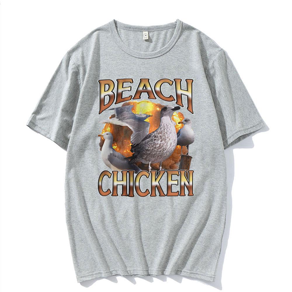 Funny Beach Chicken Seagull Humor Style T-shirt Fashion Trend Meme Graphic Tee Shirt Men Women Cotton O-Neck T Shirt