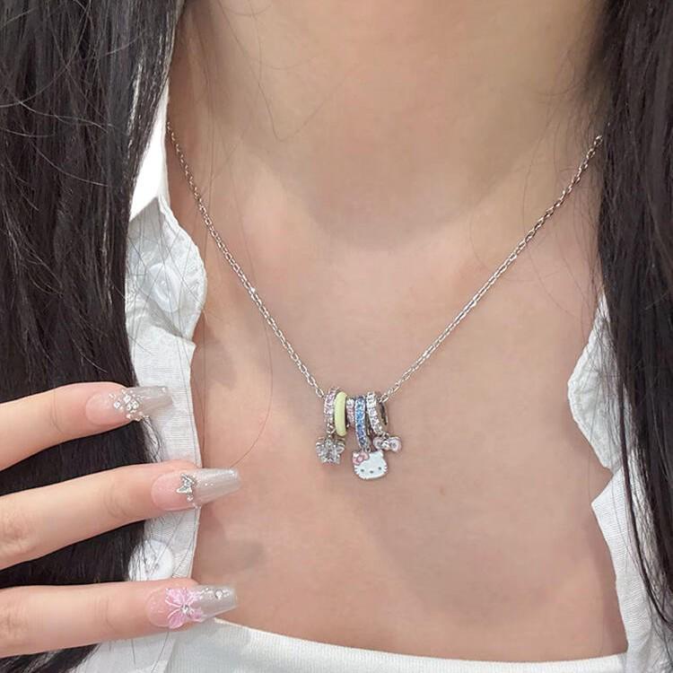 Kitten Pendant Necklace with Diamonds - Cute & Stylish Cartoon Cat Design