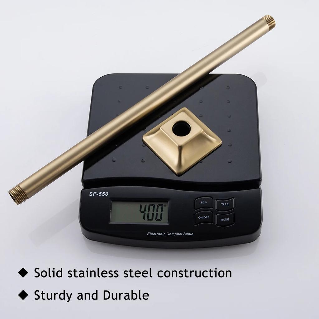 Stainless Steel Shower Arm Wall Mounted Shower Head Extension Pipe Bathroom Accessories 16 Inch Black Brushed Gold Plated