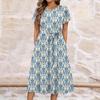 Rochie de vară pentru femei, casual, cu imprimeu floral, guler rotund, midi, clasică, de bază, pentru exterior, de zi cu zi, cu mânecă scurtă, lejeră