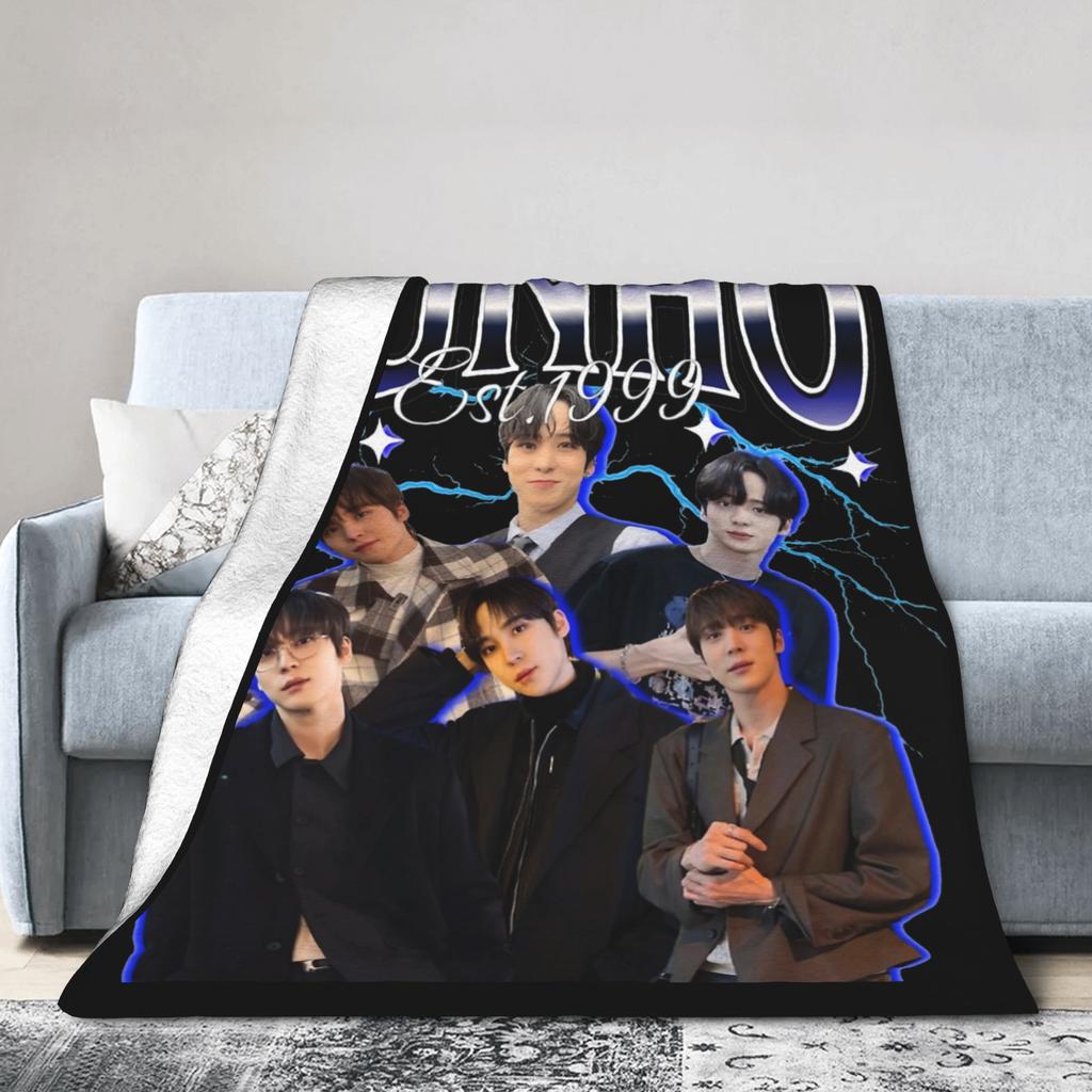 Yunho 90s Ateez Kpop Band Blankets Flannel Spring/Autumn   Multifunction Lightweight Throw Blanket for Sofa Bedroom Rug Piece