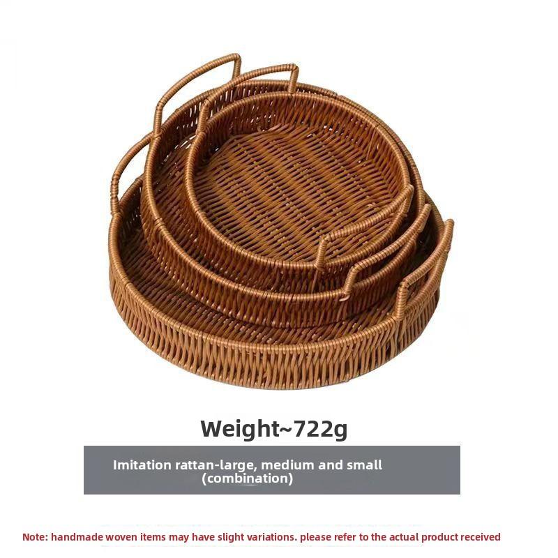 Imitation Rattan Woven Storage Basket Woven Storage Desktop Snacks Dried Fruit Snacks Fruit Gift Tray Afternoon Tea Storage Basket