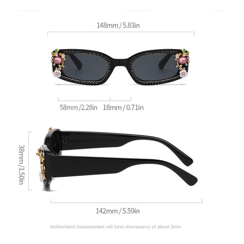 Vintage Designer Square Sunglasses Women Luxury Rhinestone Flower Bee Shades Punk Fashion Sun Glasses