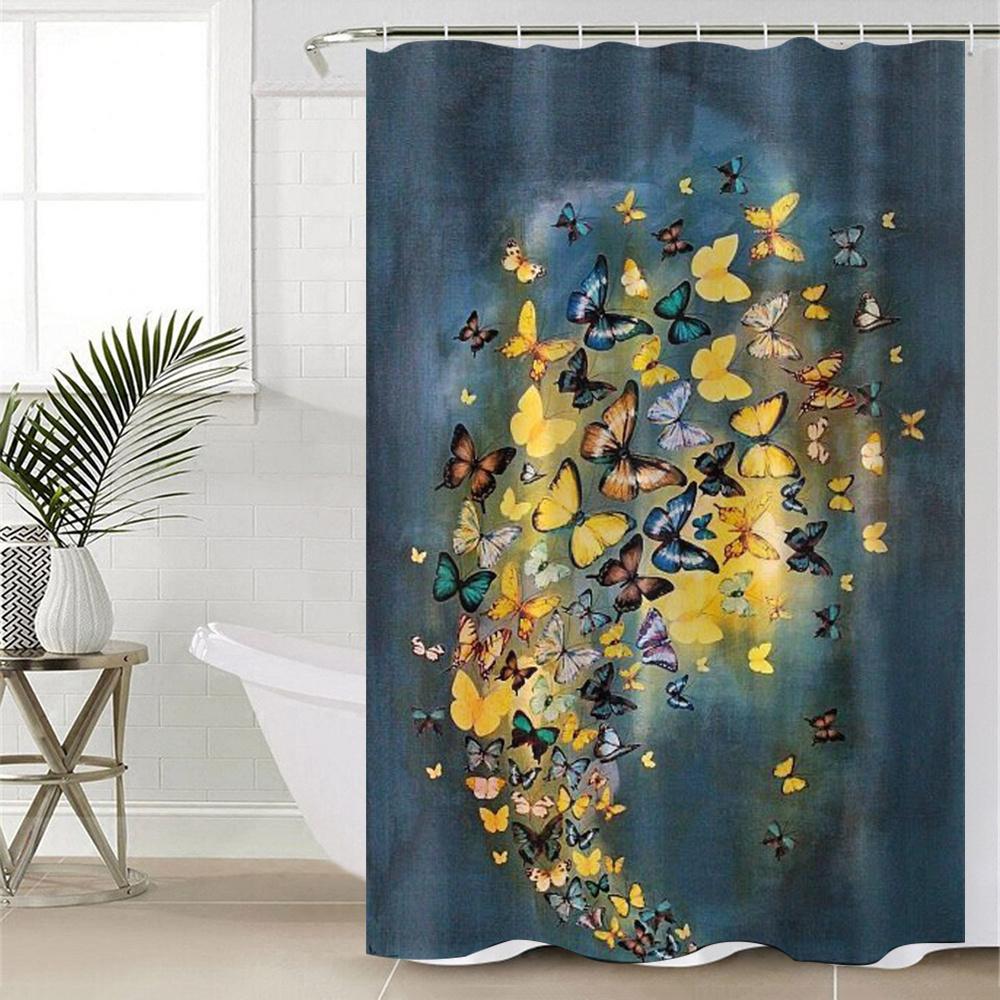 1pc Butterfly Print Polyester Shower Curtain with Hooks - Vibrant Cartoon Design, No Drill Needed for Bathroom Decor