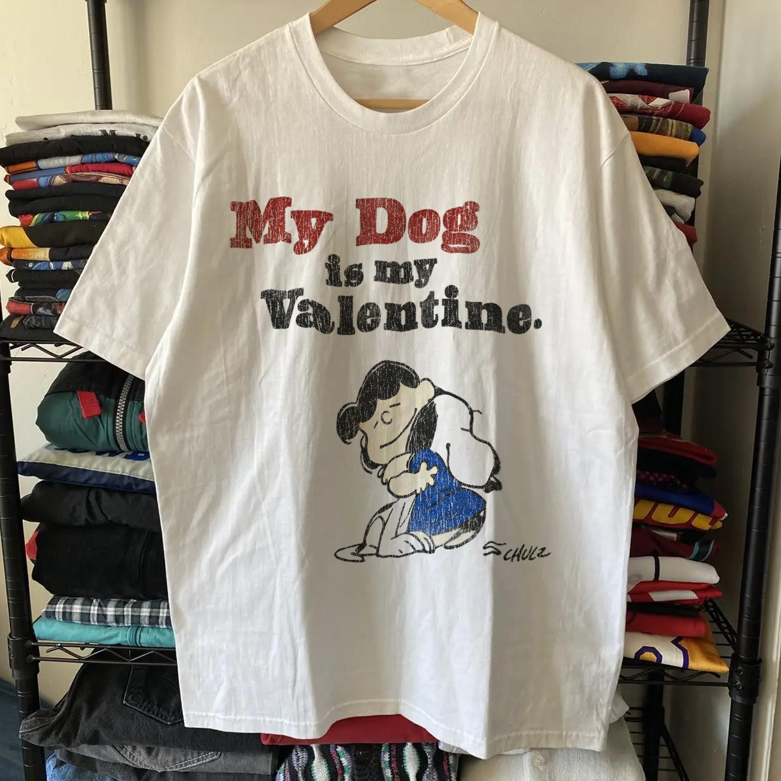 My Dog Is My Valentine Peanuts Aged T-Shirt White M L