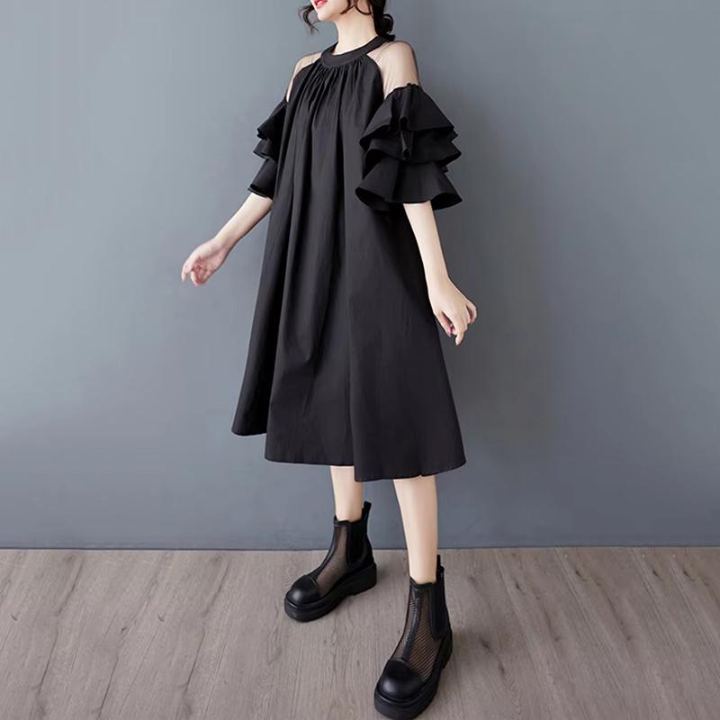 Xitao Rochie largă de damă cu patchwork din plasă și gât rotund ZMY1047