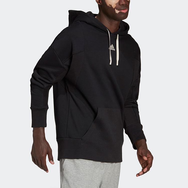 Adidas Logo Print Hooded Pullover Sweatshirt Casual Long Sleeve Tops Men Black HC3479