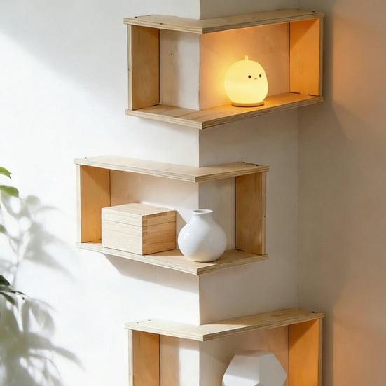 Schwebende Eckregale Holz-Wandregal L-förmiges Wandmontiertes Eck-Displayregal für Wohnzimmer Schlafzimmer Badezimmer
